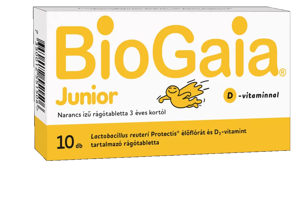 Dobó téri Kígyó Patika - Biogaia junior+d3-vitamin étrendkiegészítő rágótabletta narancs 10x
