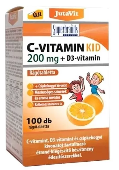 Dobó téri Kígyó Patika - Jutavit c vitamin kid 200mg+d3 vitamin rágótabletta narancs ízű 100x