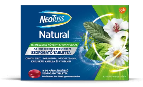 Dobó téri Kígyó Patika - Neotuss natural szopogató tabletta málna 16x